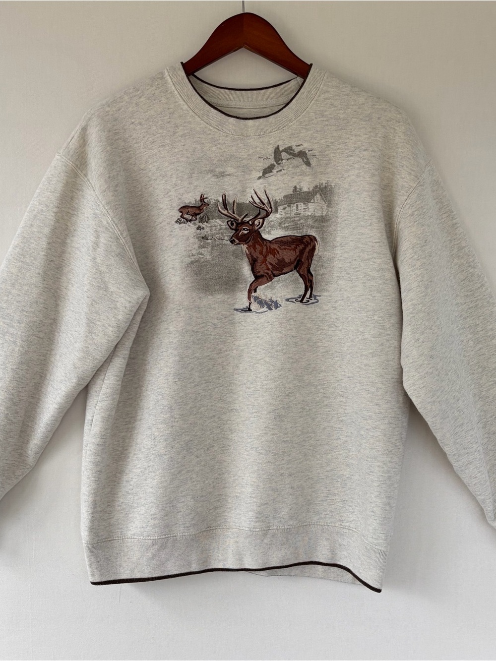 Croft & Barrow Embroidered Deer Crewneck Sweatshirt Womens S Grey Hunting Nature